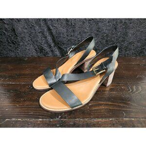 Zodiac Ivy Black Leather Block Heel Sandals/Sz. 10